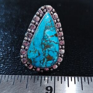 Large 15x26mm Natural Turquoise Stone BOHO Statement Ring - Blue Gemstone Sz 8